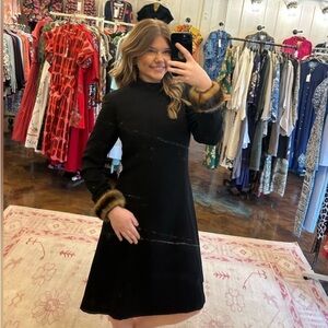 MAGGY LONDON- black dress faux fur trim sleeves NWT